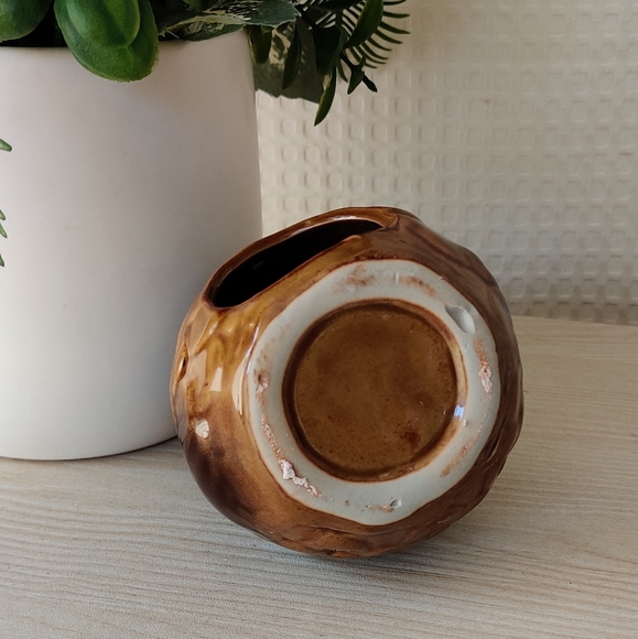 Brown Glazed Ceramic Owl Tea Light Candle Holder - Picture 6 of 8